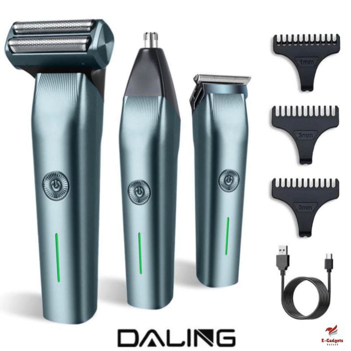 Daling 3-in-1 Rechargeable Grooming Machine | Trimmer, Shaver & Nose Hair Cutter for Men